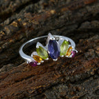Multi Stone Hepta Japanese 92.5 Silver multicolor Gemstone Dainty crown Ring Jewelry