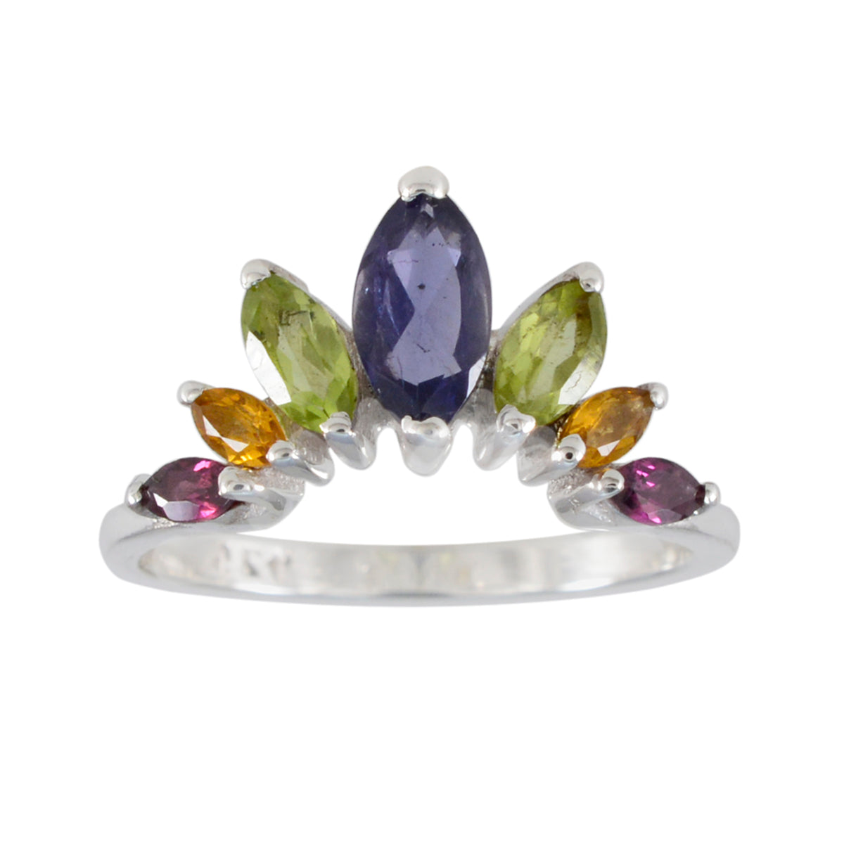 Multi Stone Hepta Japanese 92.5 Silver multicolor Gemstone Dainty crown Ring Jewelry