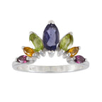 Multi Stone Hepta Japanese 92.5 Silver multicolor Gemstone Dainty crown Ring Jewelry