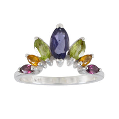 Multi Stone Hepta Japanese 92.5 Silver multicolor Gemstone Dainty crown Ring Jewelry
