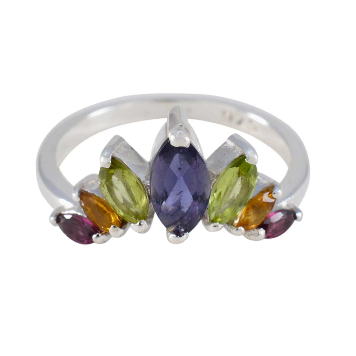 Anello a corona con gemma multicolore in argento 92,5 multi pietra Hepta giapponese Immagine secondaria del prodotto