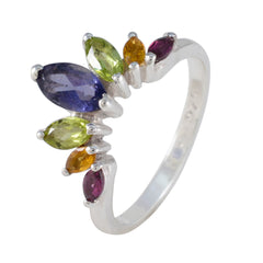 Multi Stone Hepta Japanese 92.5 Silver multicolor Gemstone Dainty crown Ring Jewelry
