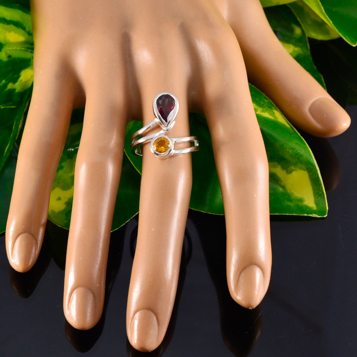 Multi Stone Toi et Moi Indian Silver multicolor Gemstone Tiny Cultural Ring Jewellery