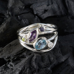 Multi Stone Penta African Silver multicolor Gemstones Eye catching Trendy Ring Jewelry