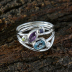 Multi Stone Penta African Silver multicolor Gemstones Eye catching Trendy Ring Jewelry