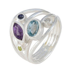 Multi Stone Penta African Silver multicolor Gemstones Eye catching Trendy Ring Jewelry