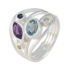 Multi Stone Penta African Silver multicolor Gemstones Eye catching Trendy Ring Jewelry