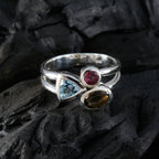 Multi Stone Trilogy Russian Sterling Silver multicolor Gems Minimal Love Ring Jewellery
