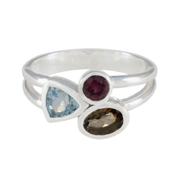 Multi Stone Trilogy Russian Sterling Silver multicolor Gems Minimal Love Ring Jewellery