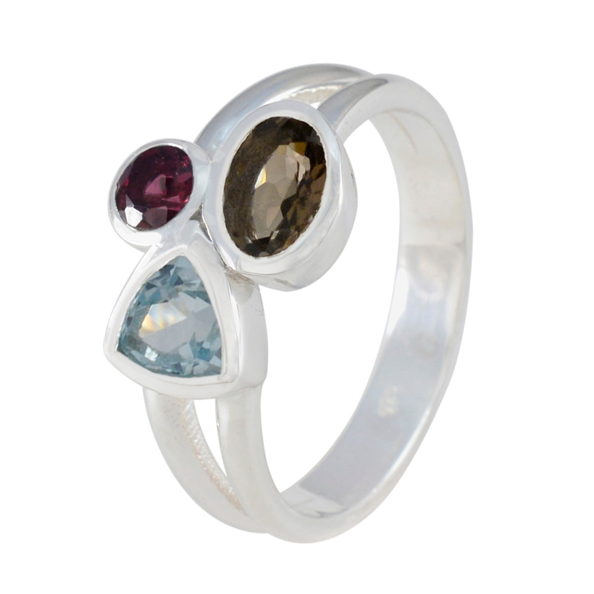Multi Stone Trilogy Russian Sterling Silver multicolor Gems Minimal Love Ring Jewellery