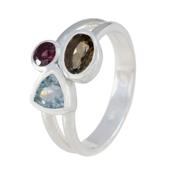 Multi Stone Trilogy Russian Sterling Silver multicolor Gems Minimal Love Ring Jewellery