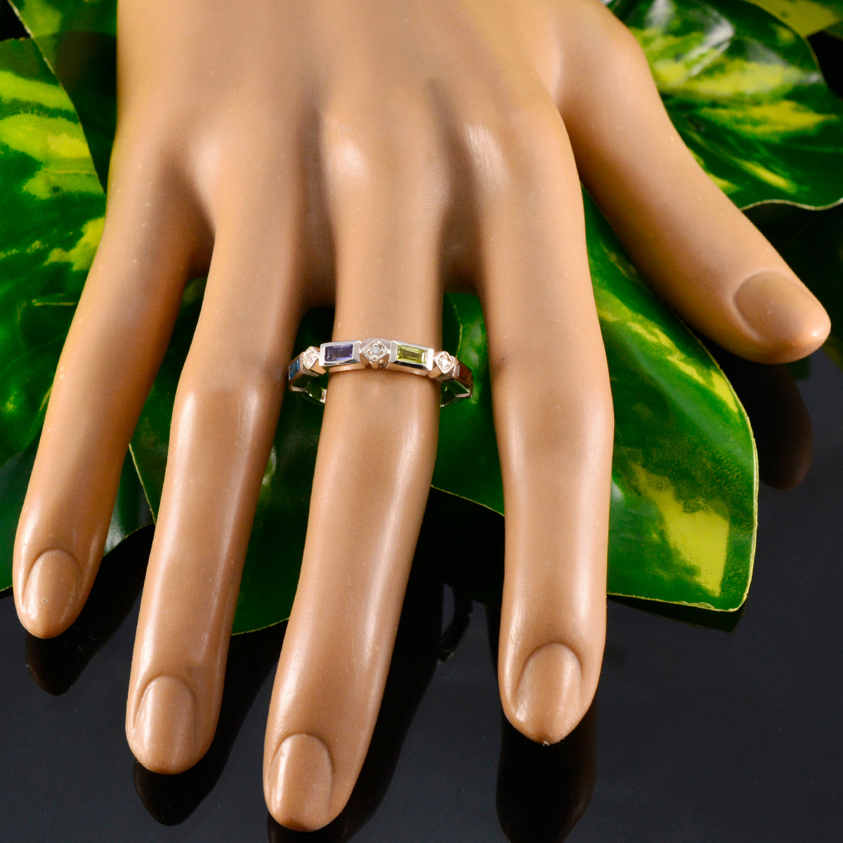 Multi Stone quarter Korean 925 Silver multicolor Gemstone Dainty Trendy Band Jewellery