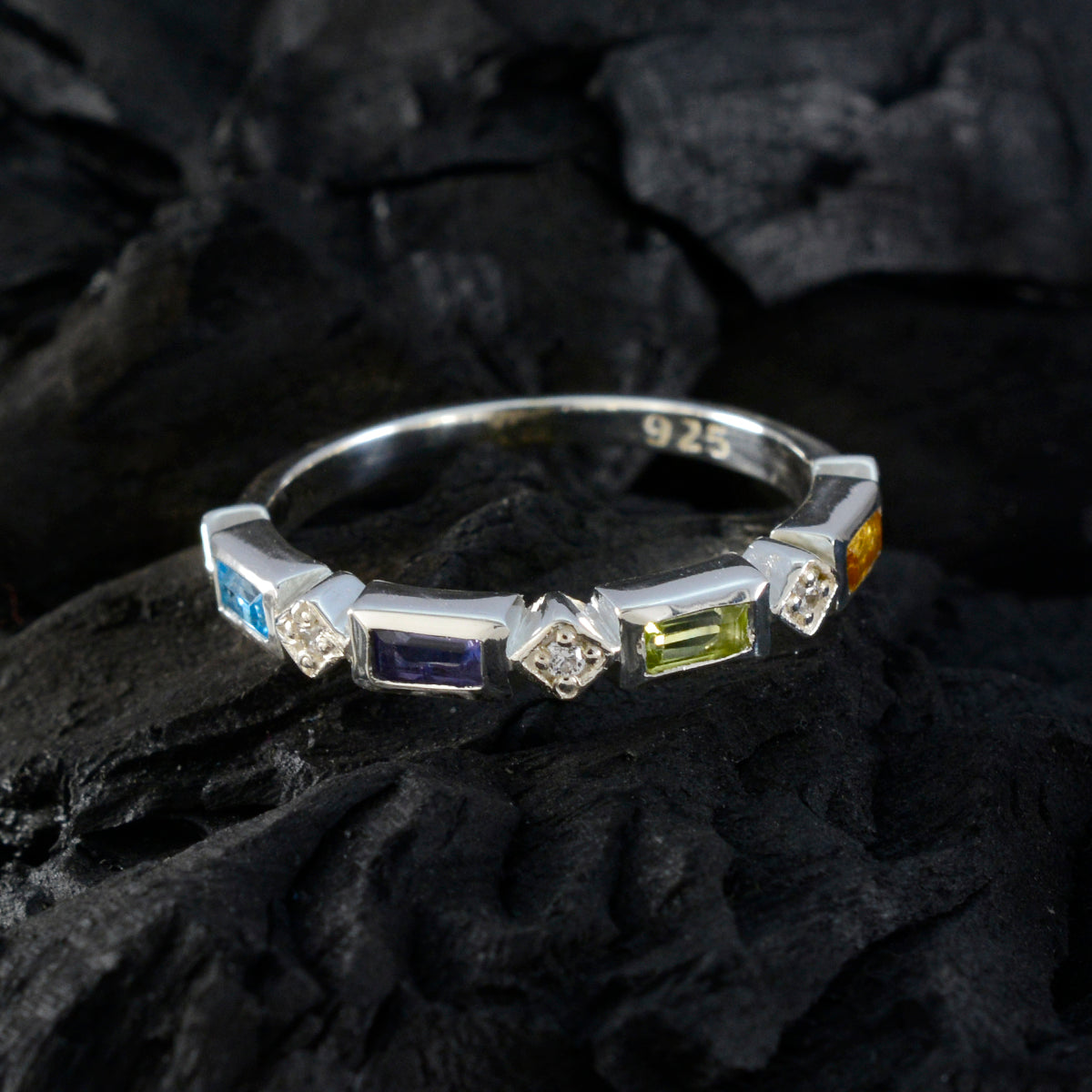 Multi Stone quarter Korean 925 Silver multicolor Gemstone Dainty Trendy Band Jewellery