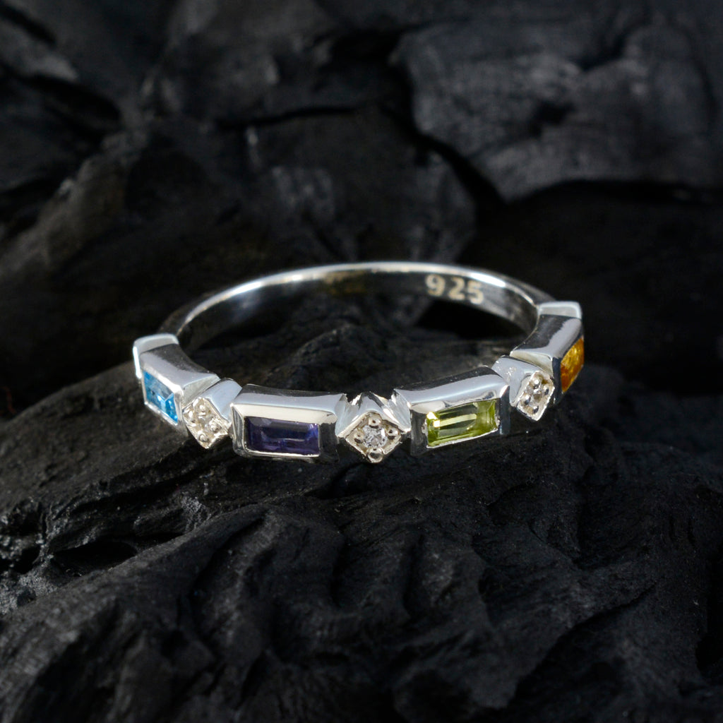 Multi Stone quarter Korean 925 Silver multicolor Gemstone Dainty Trendy Band Jewellery