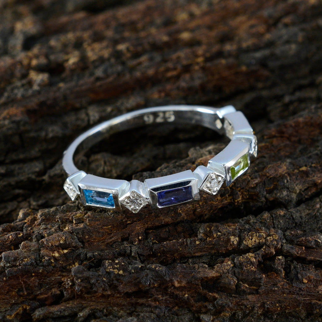 Multi Stone quarter Korean 925 Silver multicolor Gemstone Dainty Trendy Band Jewellery
