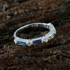 Multi Stone quarter Korean 925 Silver multicolor Gemstone Dainty Trendy Band Jewellery