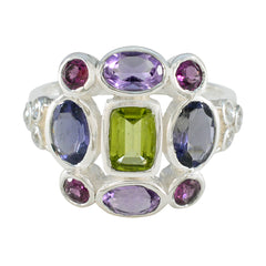 Multi Stone Navratna German Silver multicolor Gemstone Classic Cocktail Ring Jewellery