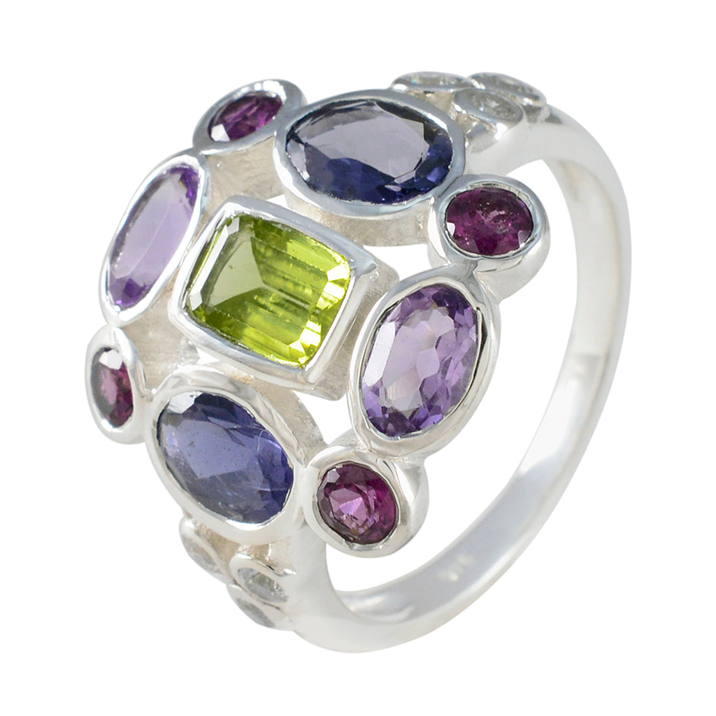 Multi Stone Navratna German Silver multicolor Gemstone Classic Cocktail Ring Jewellery