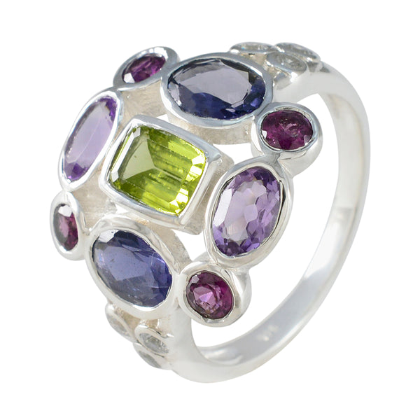 Multi Stone Navratna German Silver multicolor Gemstone Classic Cocktail Ring Jewellery