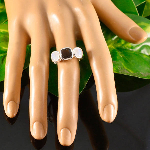 Multi Stone Trilogy French 925 Silver multicolor Gemstone Slim Sophisticated Ring Jewelry