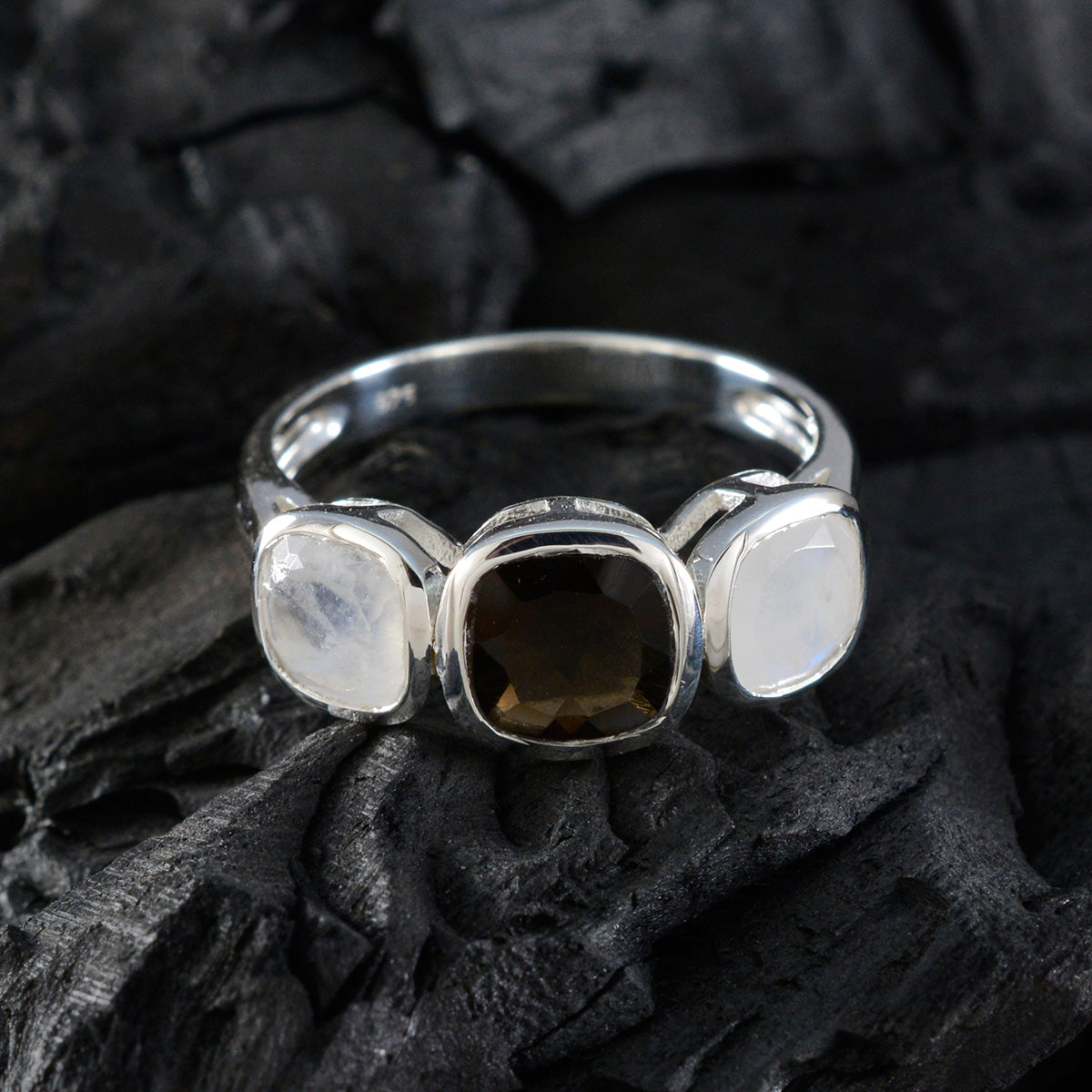 Multi Stone Trilogy French 925 Silver multicolor Gemstone Slim Sophisticated Ring Jewelry