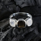 Multi Stone Trilogy French 925 Silver multicolor Gemstone Slim Sophisticated Ring Jewelry