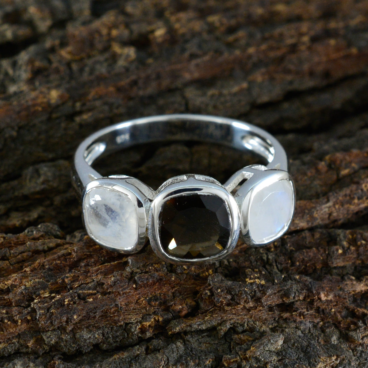 Multi Stone Trilogy French 925 Silver multicolor Gemstone Slim Sophisticated Ring Jewelry