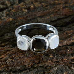 Multi Stone Trilogy French 925 Silver multicolor Gemstone Slim Sophisticated Ring Jewelry