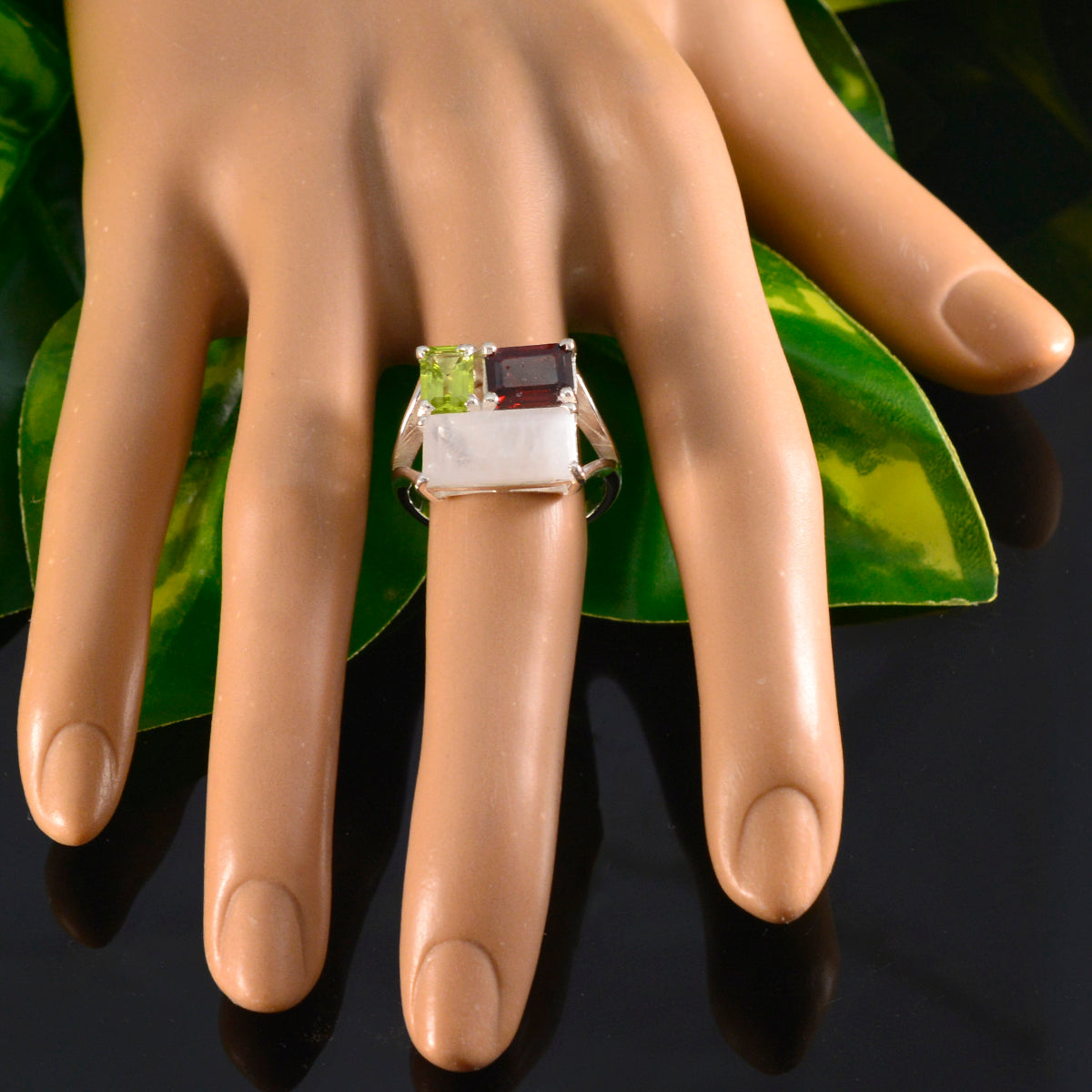 Multi Stone Trilogy French 925 Silver multicolor Gems Classic Trendy Ring Jewellery