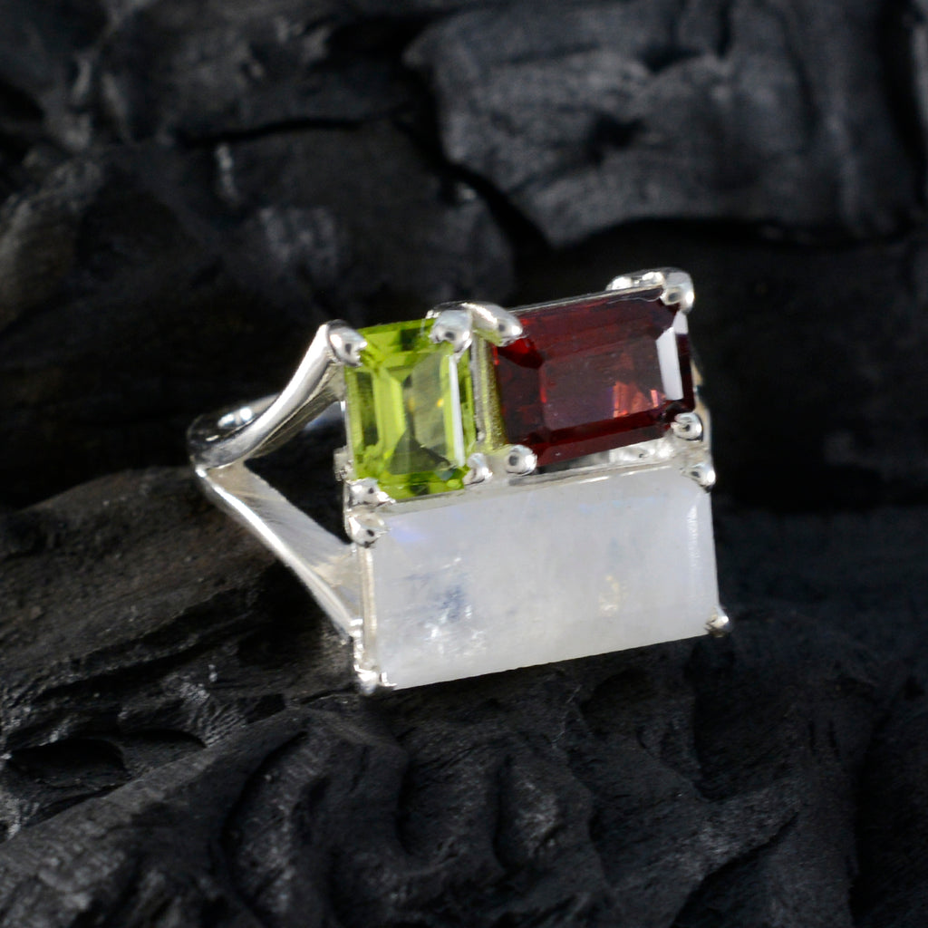 Multi Stone Trilogy French 925 Silver multicolor Gems Classic Trendy Ring Jewellery