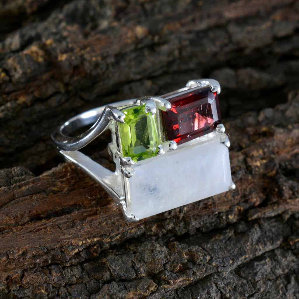 Multi Stone Trilogy French 925 Silver multicolor Gems Classic Trendy Ring Jewellery