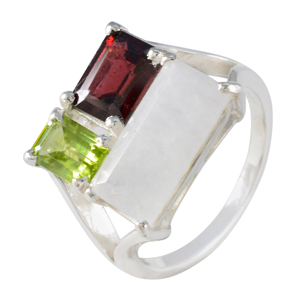 Multi Stone Trilogy Fransk 925 Silver Flerfärgade Ädelstenar Klassisk Trendig Ring Smycken Sekundär produktbild