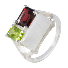 Multi Stone Trilogy French 925 Silver multicolor Gems Classic Trendy Ring Jewellery