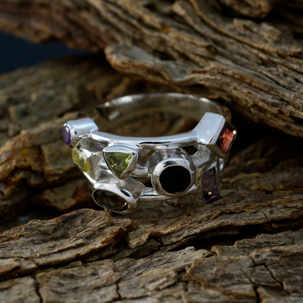 Multi Stone multiple African Silver multicolor Gemstone Versatile Cocktail Ring Jewelry