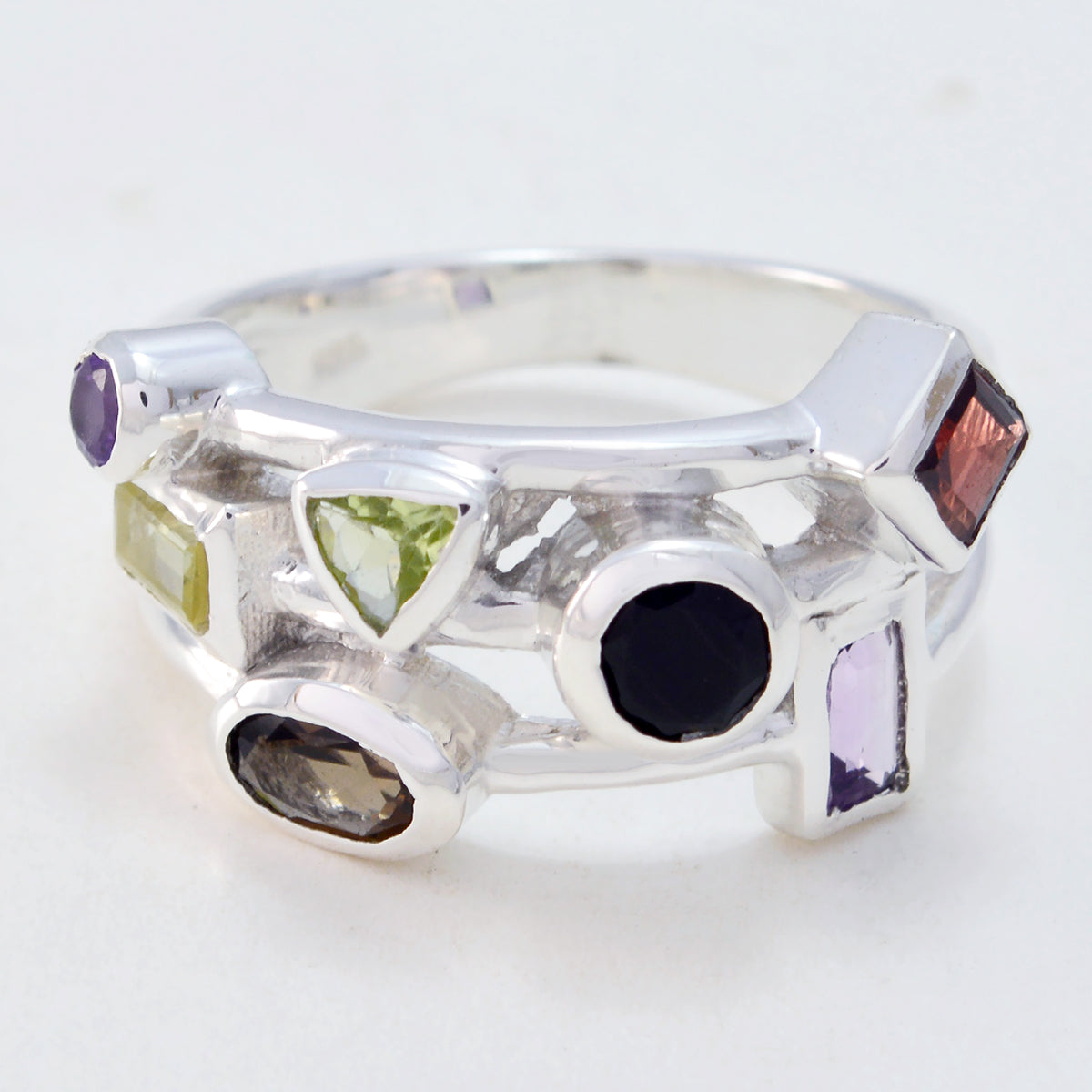Anello da cocktail versatile con pietre preziose multicolori in argento africano multistrato Immagine secondaria del prodotto
