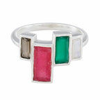Multi Stone quarter Egyptian Silver multicolor Gems Featherlight Luxurious Ring Jewellery