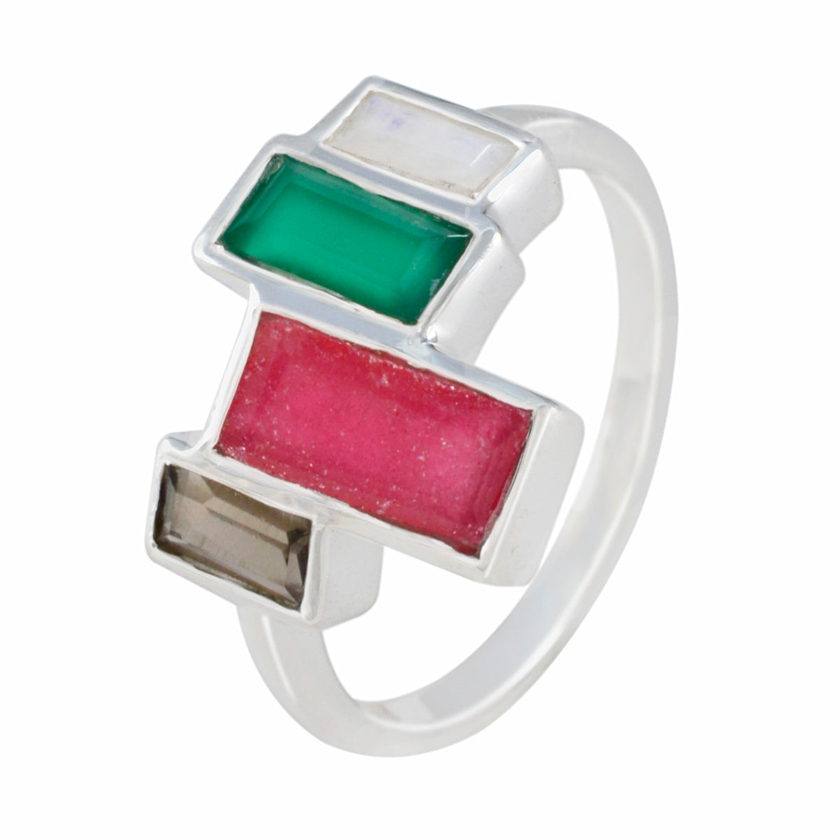Anillo de lujo ligero y con gemas multicolores en plata egipcia de varios cuartos. Imagen secundaria del producto