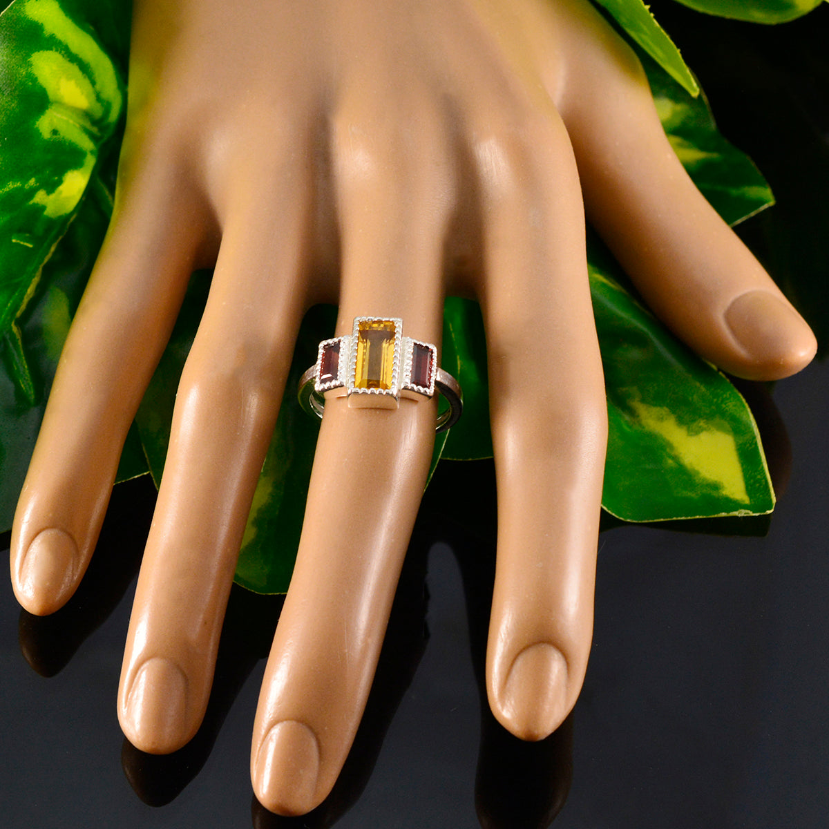 Multi Stone Trilogy French 925 Silver multicolor Gemstone Featherlight Cultural Ring Jewellery