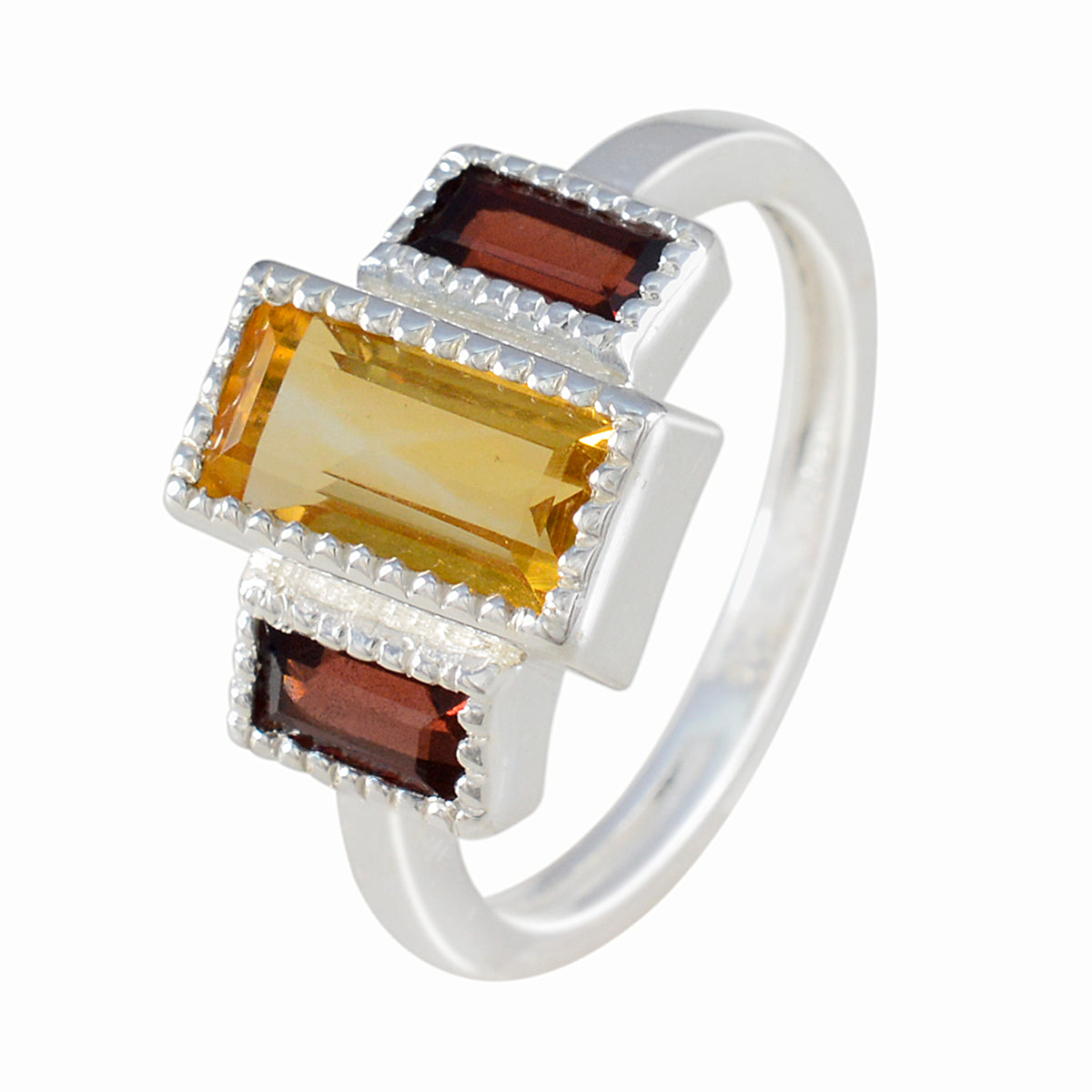 Multi Stone Trilogy French 925 Silver multicolor Gemstone Featherlight Cultural Ring Jewellery
