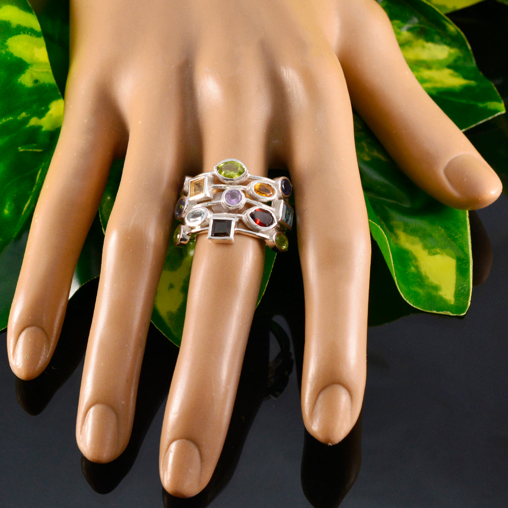 Multi Stone multiple German 925 Silver multicolor Gemstone Eye catching Cocktail Ring Jewellery