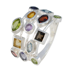 Multi Stone multiple German 925 Silver multicolor Gemstone Eye catching Cocktail Ring Jewellery