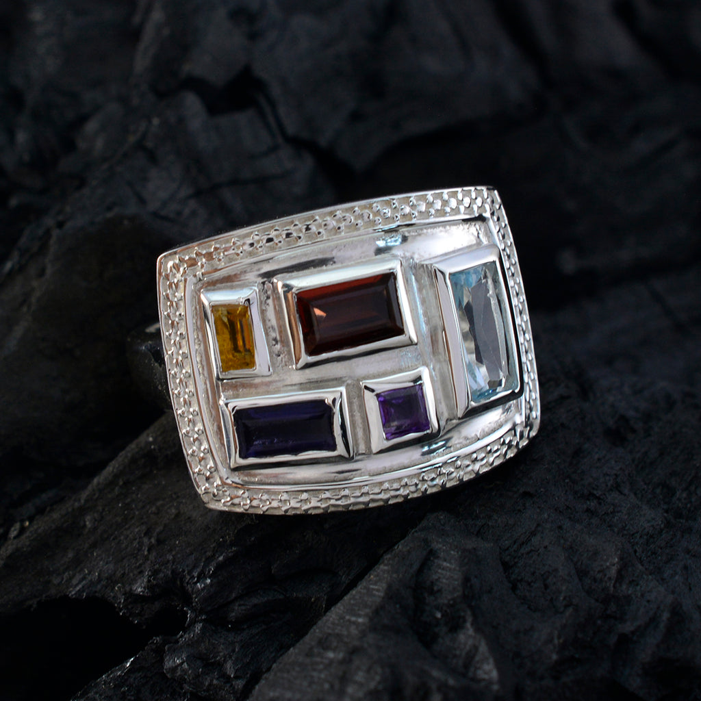 Multi Stone penta Indian 925 Silver multicolor Gemstone Versatile Cocktail Ring Jewelry