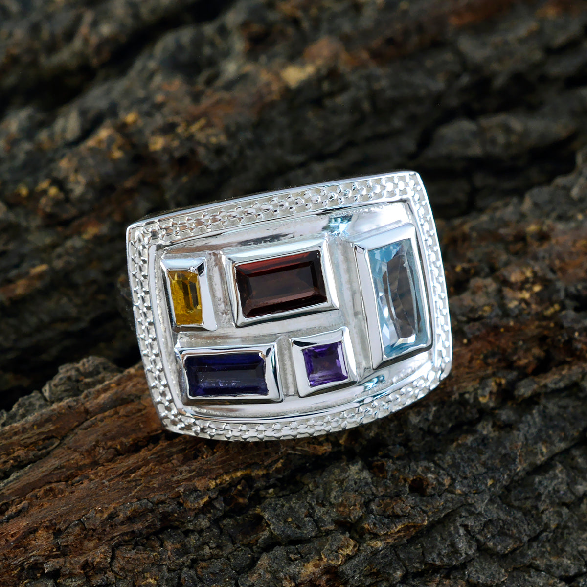 Multi Stone penta Indian 925 Silver multicolor Gemstone Versatile Cocktail Ring Jewelry