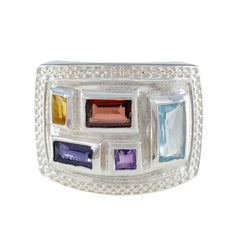 Multi Stone penta Indian 925 Silver multicolor Gemstone Versatile Cocktail Ring Jewelry