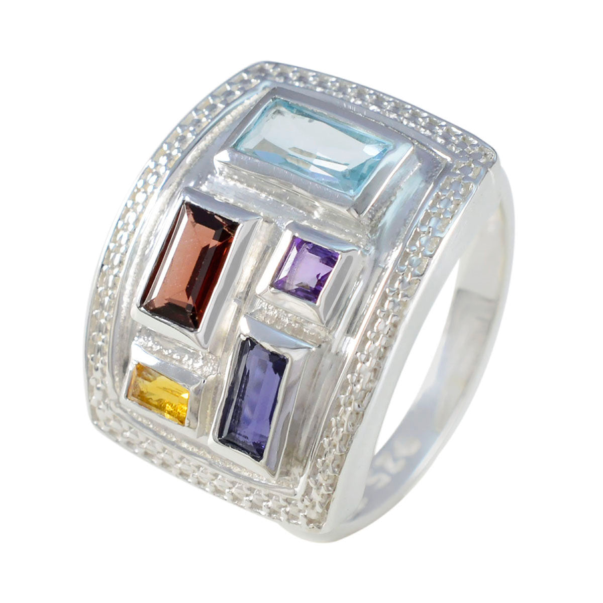 Multi Stone penta Indian 925 Silver multicolor Gemstone Versatile Cocktail Ring Jewelry