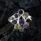 Multi Stone navratna Egyptian Sterling Silver multicolor Gems Eye catching Cocktail Ring Jewellery