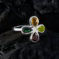 Multi Stone quarter Korean Sterling Silver multicolor Gemstones Dainty Floral Ring Jewellery