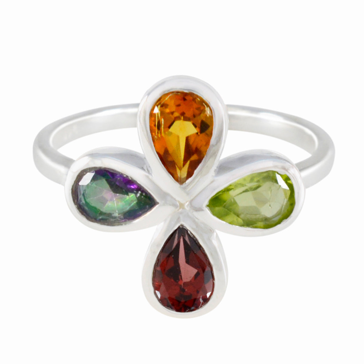 Multi Stone quarter Korean Sterling Silver multicolor Gemstones Dainty Floral Ring Jewellery