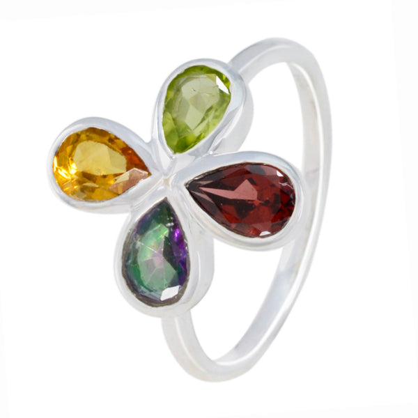 Multi Stone quarter Korean Sterling Silver multicolor Gemstones Dainty Floral Ring Jewellery