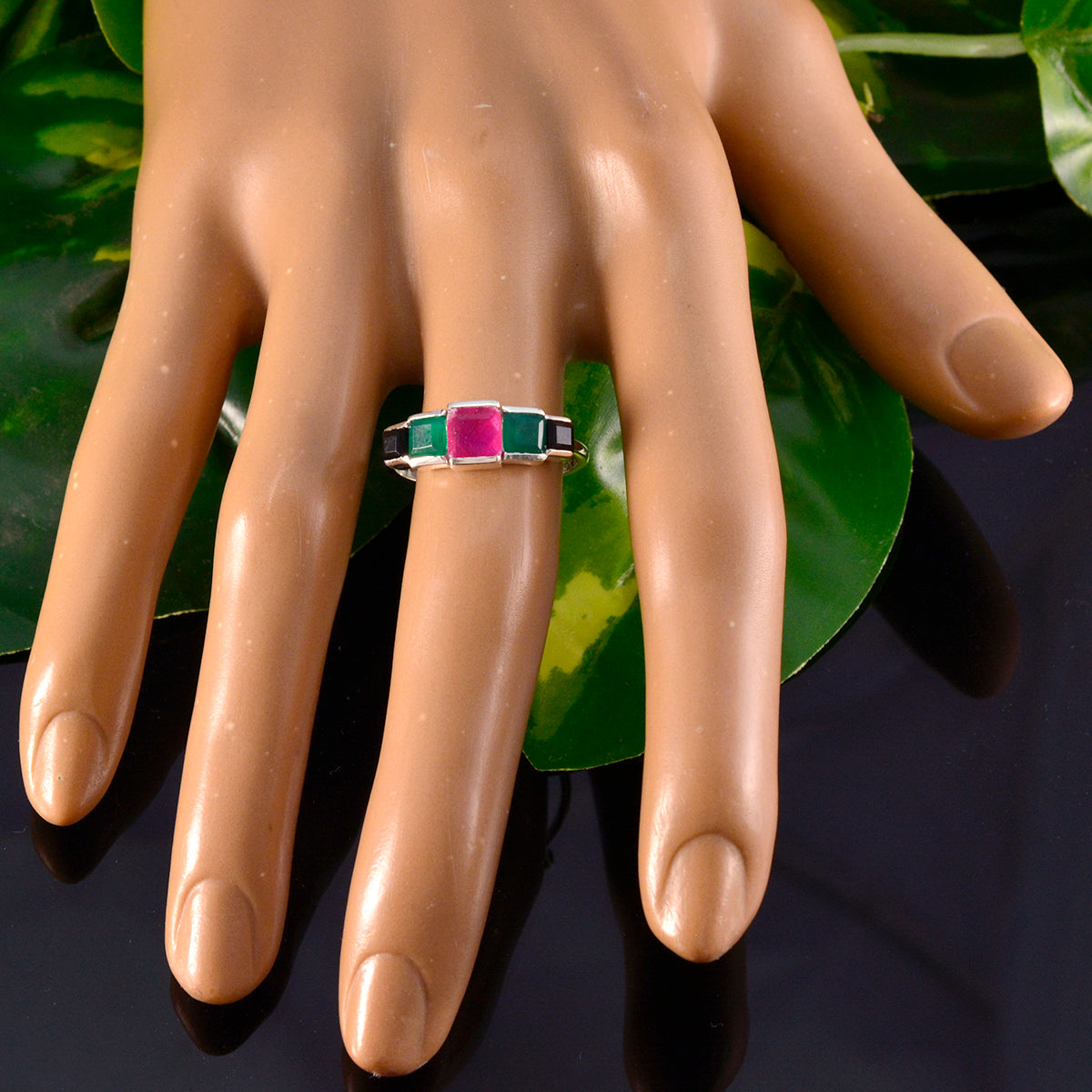 Multi Stone Penta Japanese 925 Silver multicolor Gemstone Delicate Luxurious Ring Jewelry